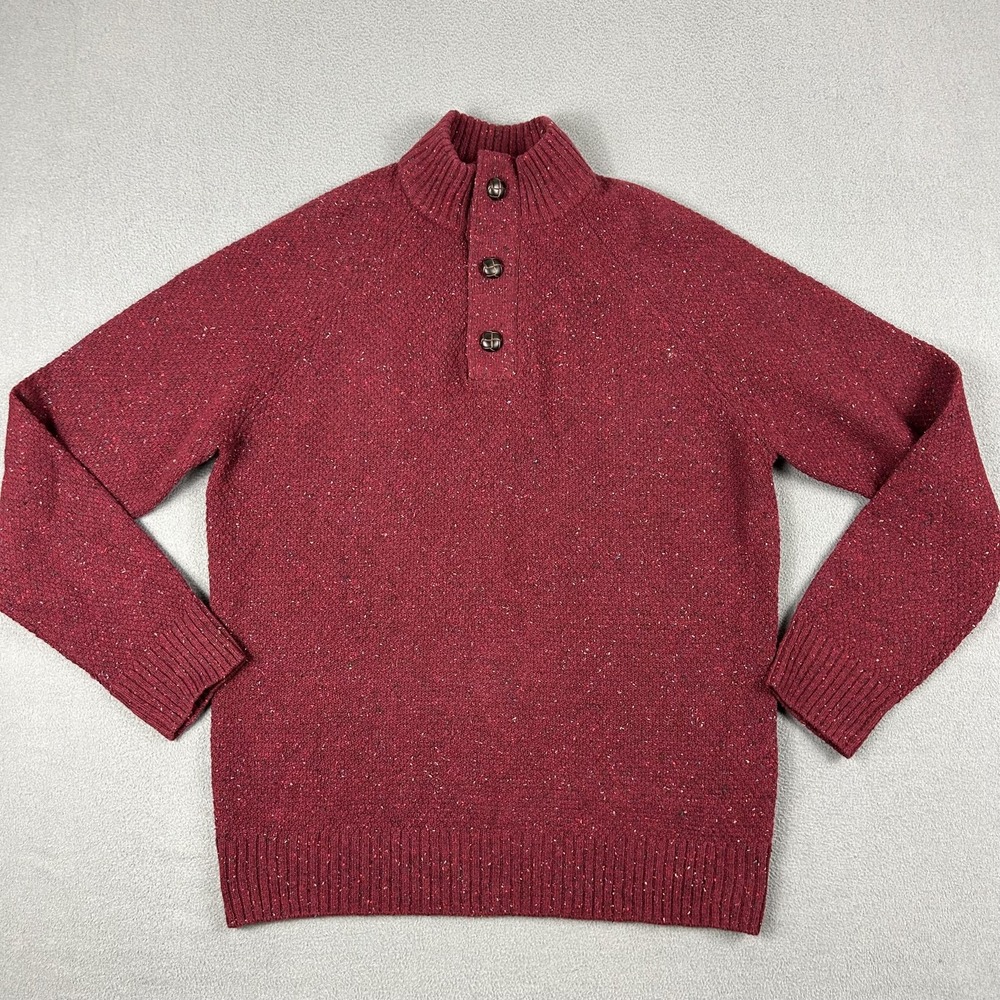 UNTUCKit Sweater Mens Medium Red Button Mock Neck Lambswool Goodermo Speckled‎